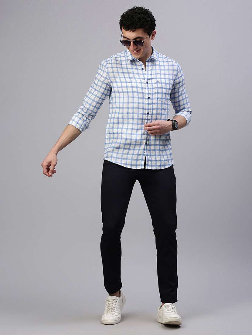 navy blue cotton flat front casual trousers - 21746575 -  Standard Image - 4