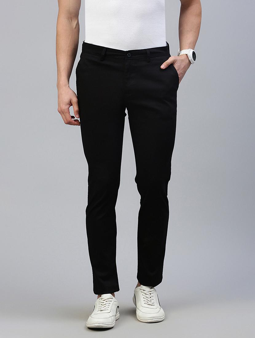 men mid rise solid flat front casual trouser
