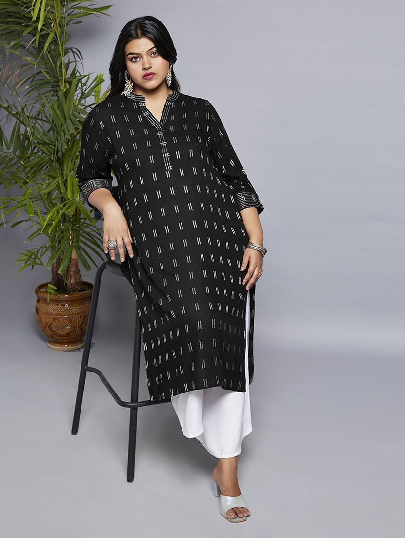 women printed three quater sleeve plus size straight kurta