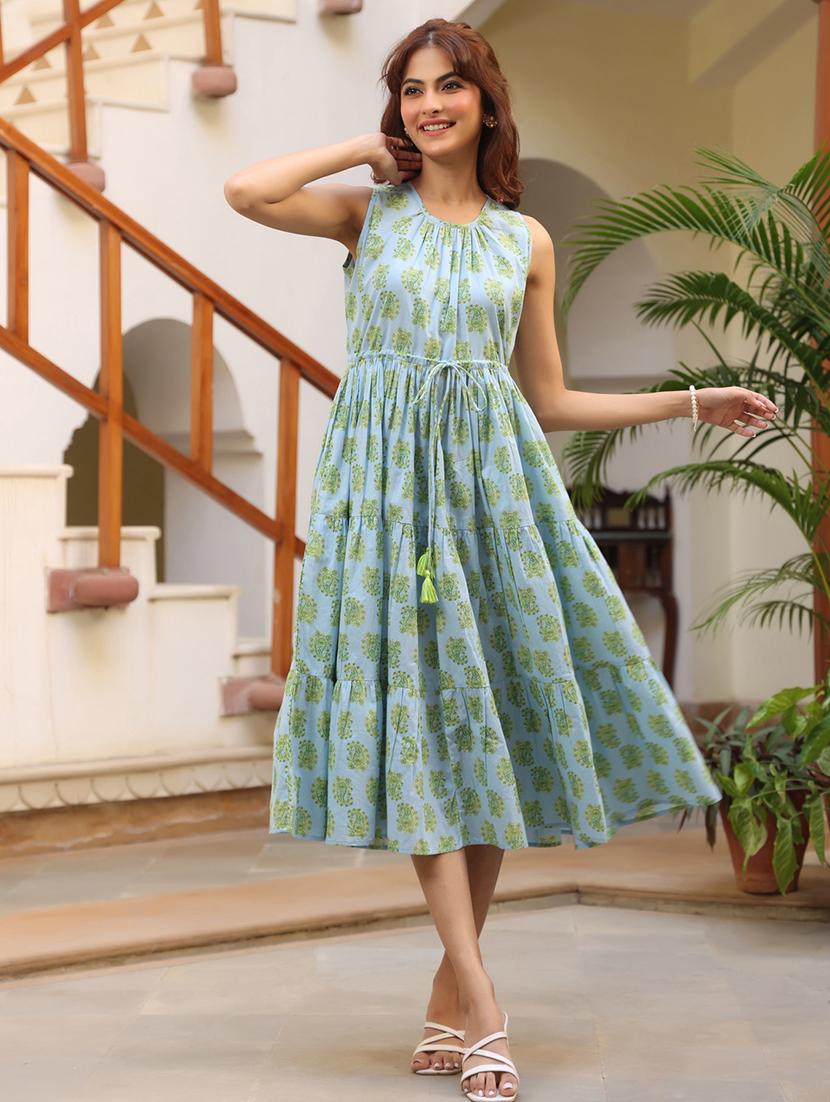 light blue cotton tiered dress - 21746649 - Standard Image - 1