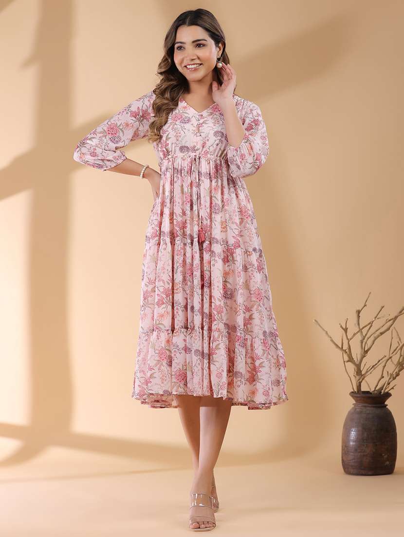 women floral printed tiered dress 