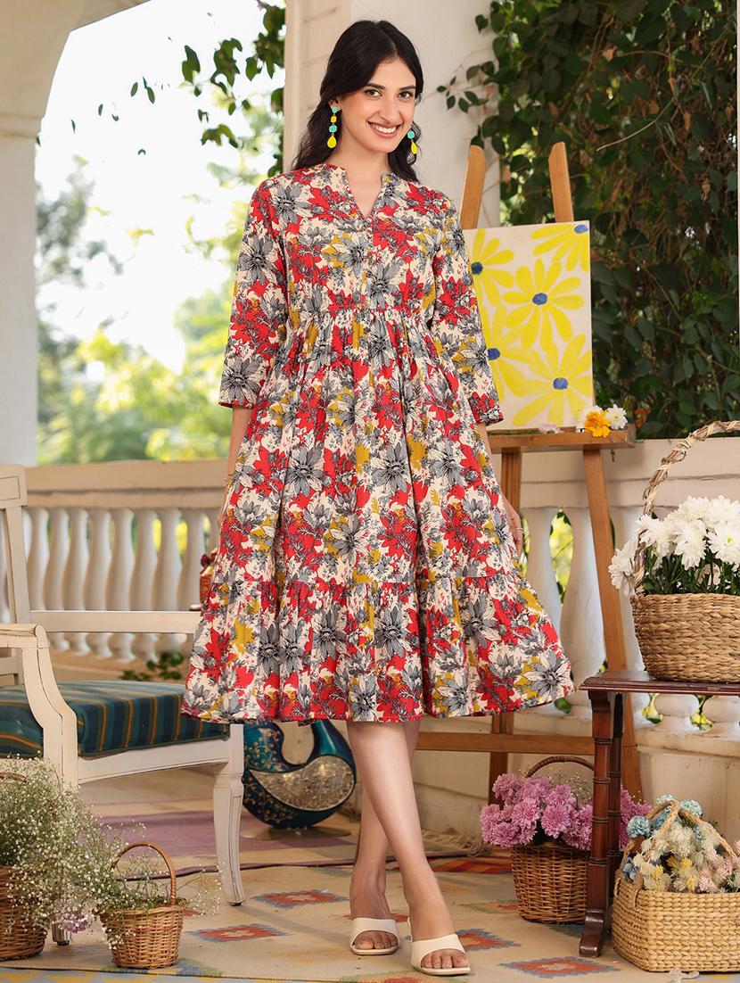 women floral print tiered dress
