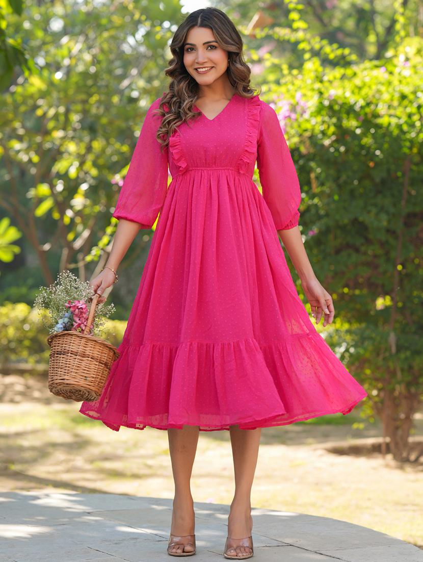 women dobby self design tiered dress - 21746692 - Zoom Image - 0