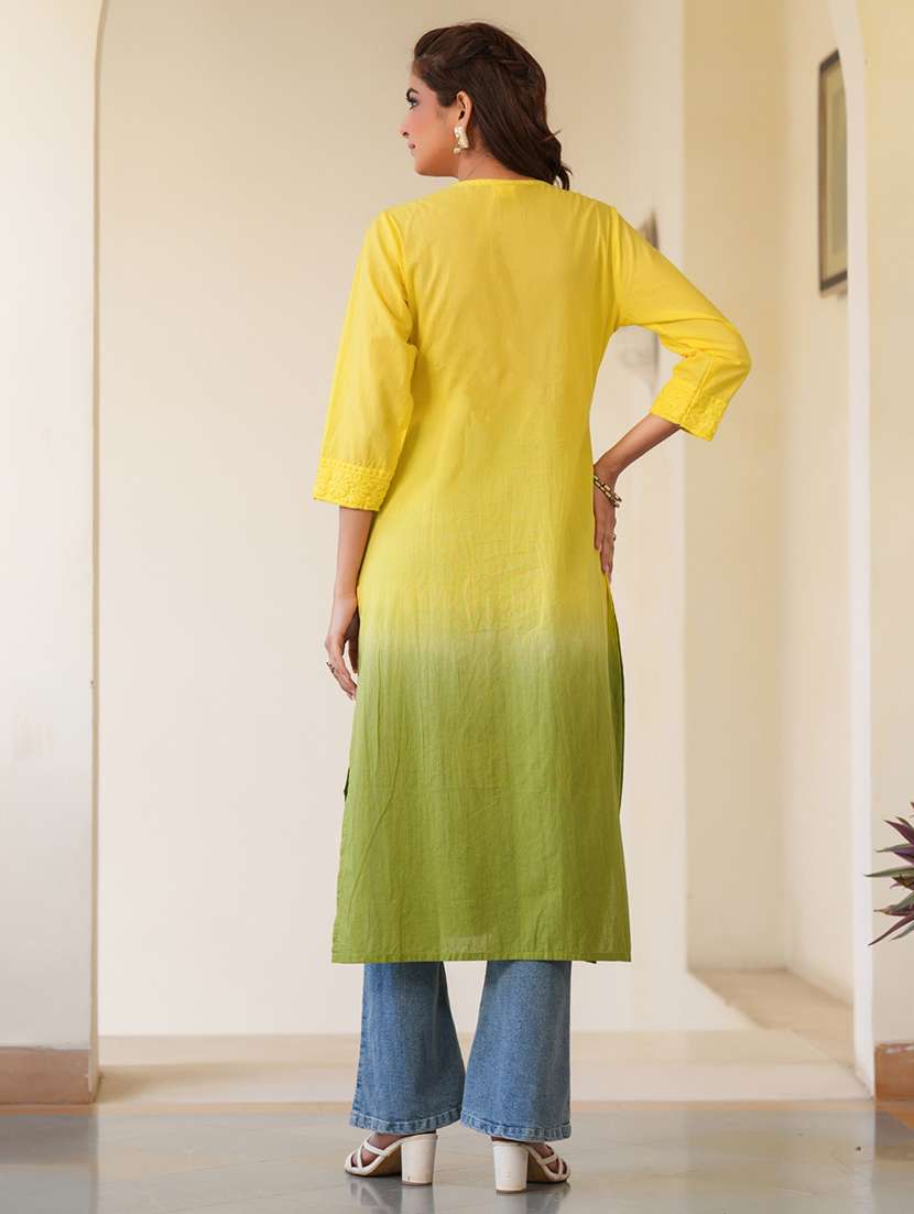 women notch neck chikankari straight kurta - 21746700 - Standard Image - 4