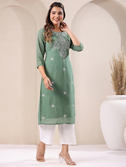 women embroidered round neck straight kurta - 21746702 - Standard Image - 0