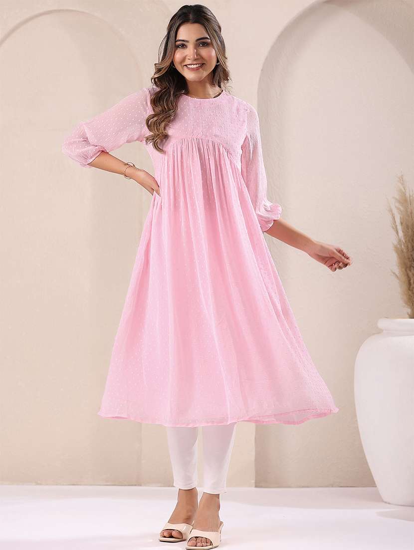 women dobby round neck a-line kurta