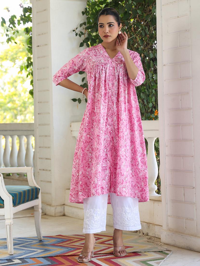 women printed v-neck a-line kurta - 21746709 -  Standard Image - 1