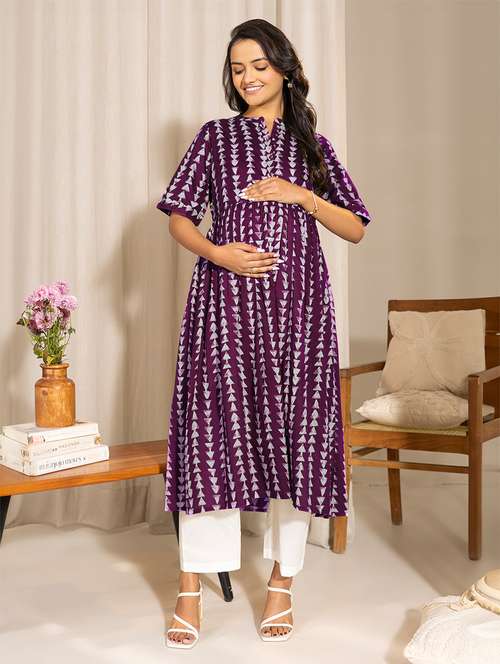 women printed a-line maternity wear kurta