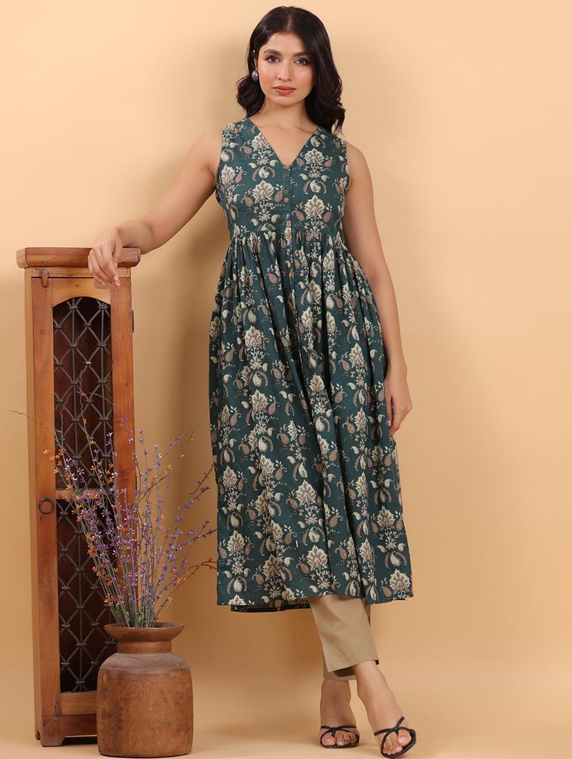 women printed v-neck a-line kurta - 21746712 -  Standard Image - 1