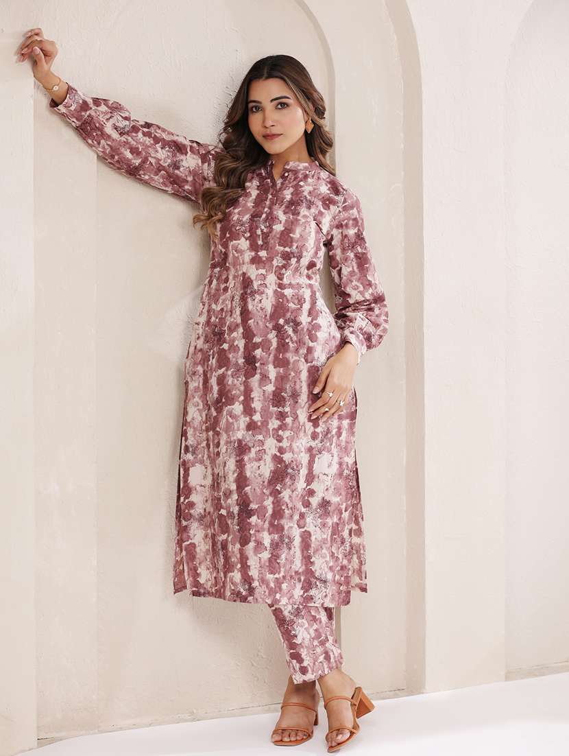 women mandarin neck tie & dye kurta pant set - 21746720 -  Standard Image - 1
