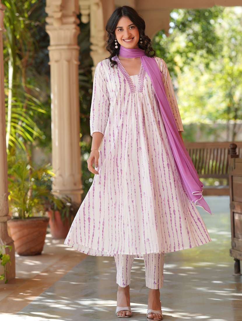 women tie & dye kurta pant set with dupatta - 21746738 - Standard Image - 1