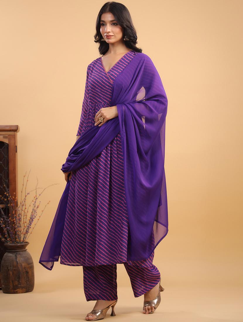 women leheriya printed kurta pant set with dupatta - 21746748 - Standard Image - 1