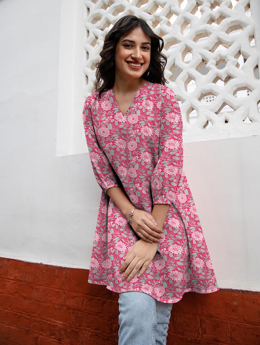 women printed three quarter sleeve tunic - 21746766 - Zoom Image - 0