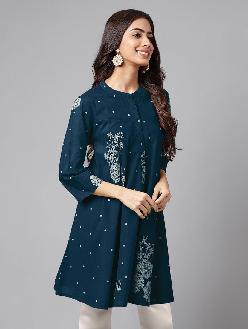 women printed three quarter sleeve tunic - 21746771 - Standard Image - 1