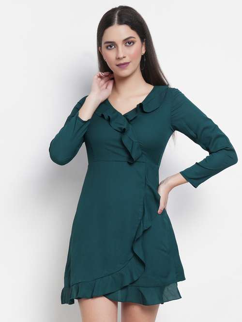women solid long sleeves ruffle dress - 21746776 -  Standard Image - 0