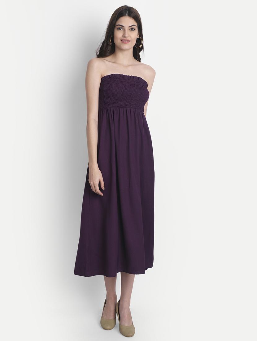 women solid smocked detailed tube fit & flare dress - 21746784 - Zoom Image - 0