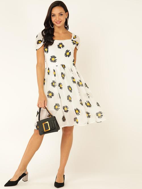 women floral print short sleeves fit & flare dress - 21746791 - Standard Image - 0