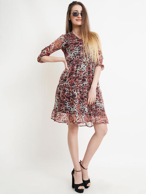 women animal print v neck tiered dress - 21746792 - Standard Image - 0