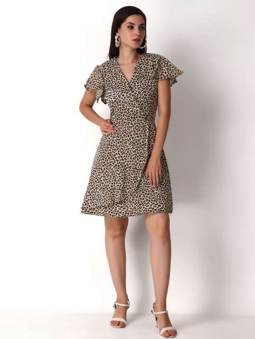 women animal printed flute sleeves a-line dress - 21746795 - Standard Image - 0
