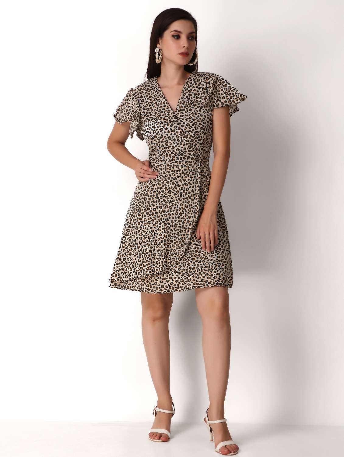 women animal printed flute sleeves a-line dress - 21746795 - Zoom Image - 0