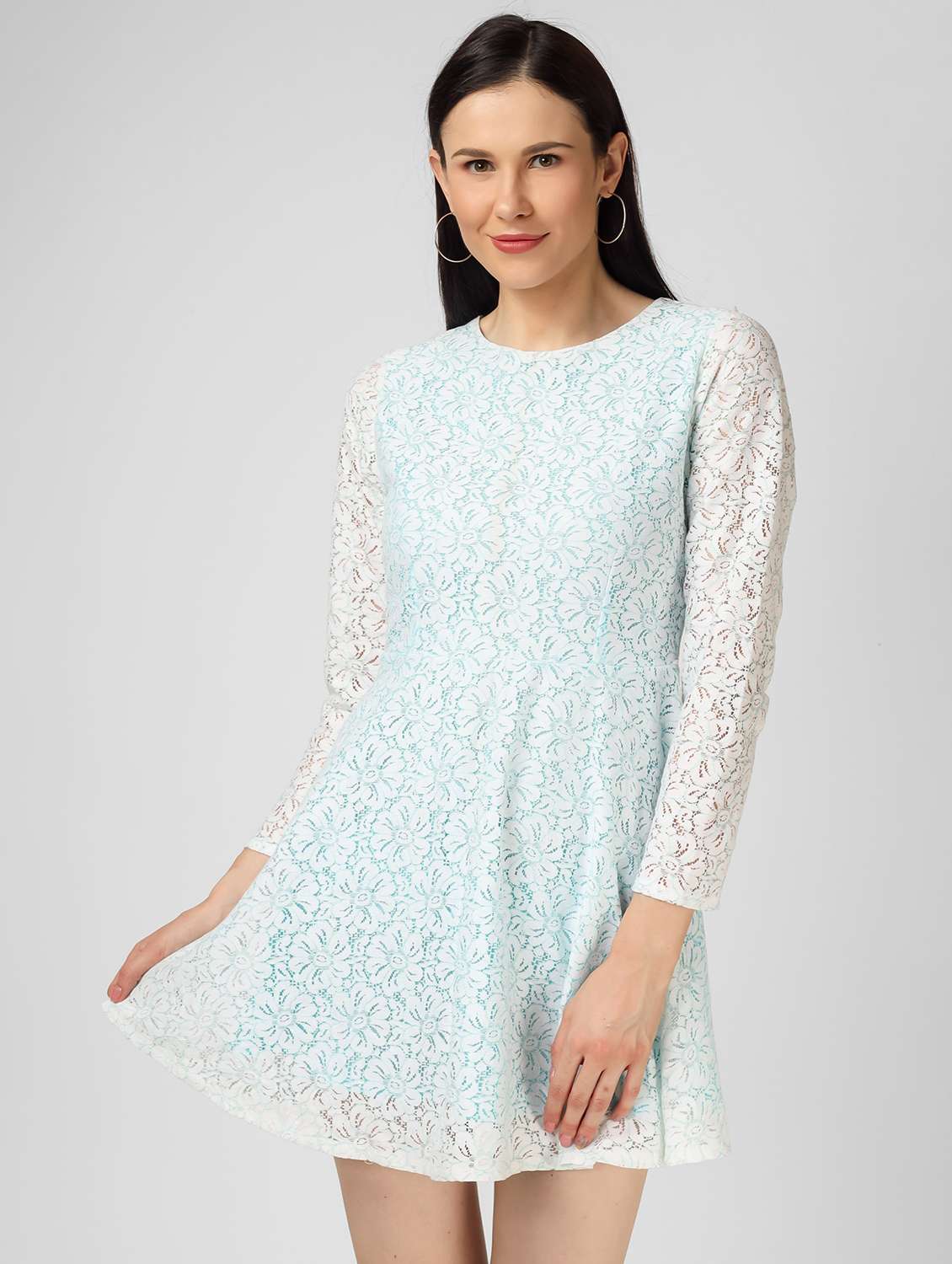 women solid long sleeves fit & flare dress