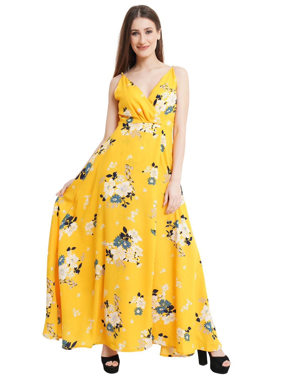 women yellow floral printed fit & flare dress - 21746829 -  Zoom Image - 0