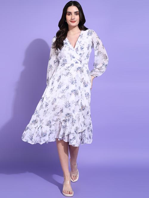 women white floral printed wrap dress - 21746836 - Standard Image - 0