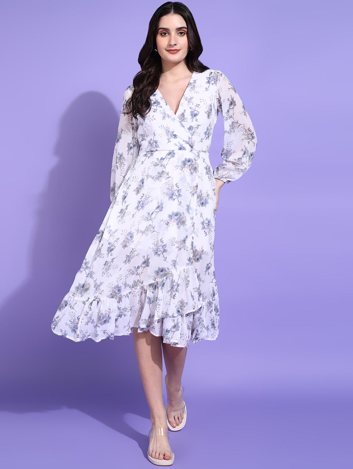women white floral printed wrap dress - 21746836 - Zoom Image - 0