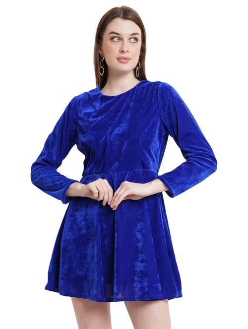women blue solid fit & flare mini dress - 21746838 -  Standard Image - 0