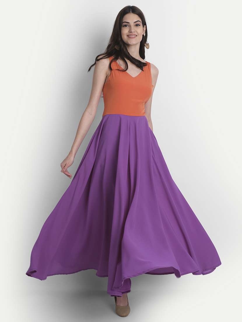women color blocked sleeveless fit & flare dress