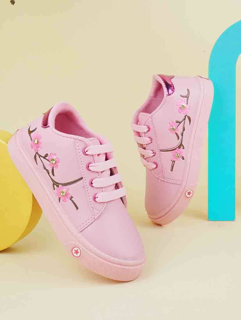 girls pink lace up sneakers