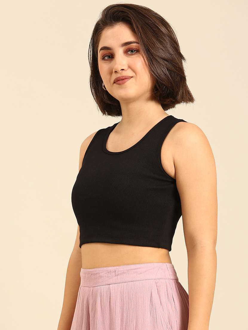 women solid sleeveless crop tank top - 21747015 - Standard Image - 1