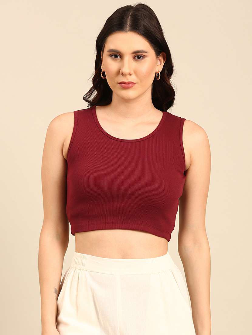 women solid sleeveless crop tank top