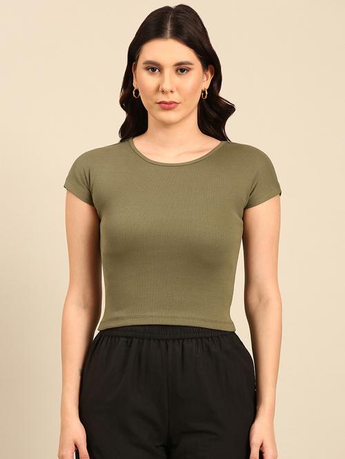women solid short sleeves crop top - 21747020 -  Standard Image - 0