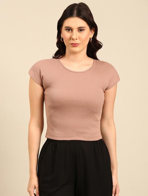 women solid short sleeves crop top - 21747022 - Standard Image - 0