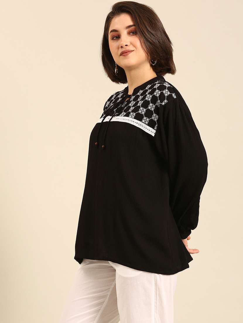 women embroidered puff sleeves a-line top - 21747024 -  Standard Image - 1