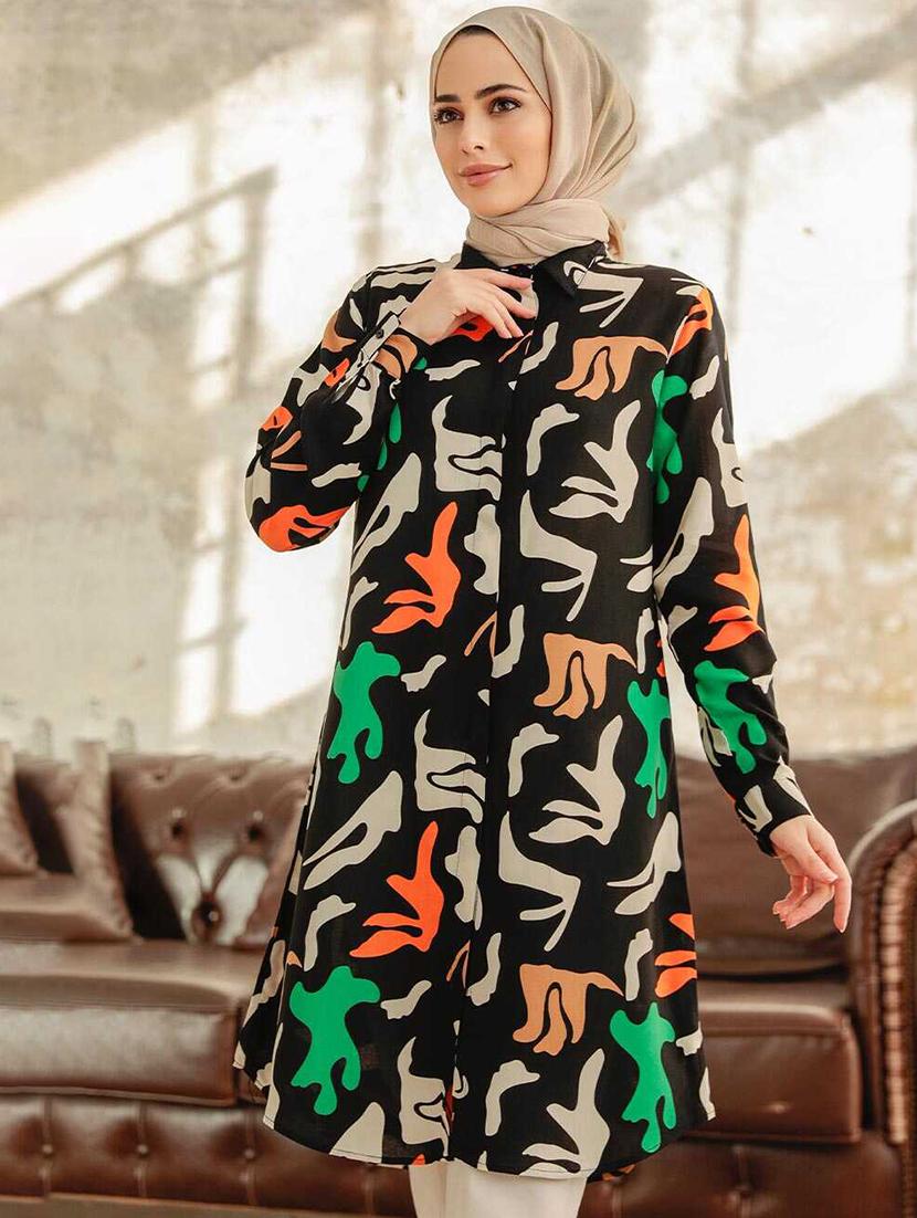 women long sleeves printed a-line tunic - 21747029 - Standard Image - 1