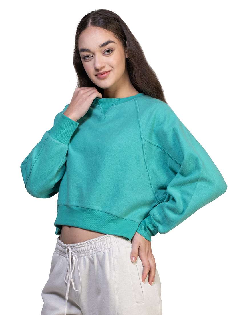 women solid long sleeve sweatshirt - 21747110 -  Standard Image - 1