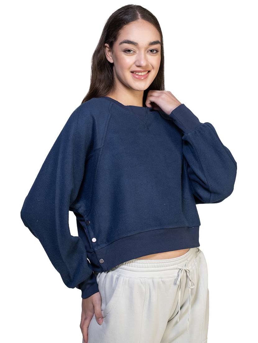 women solid long sleeve sweatshirt - 21747111 -  Standard Image - 1