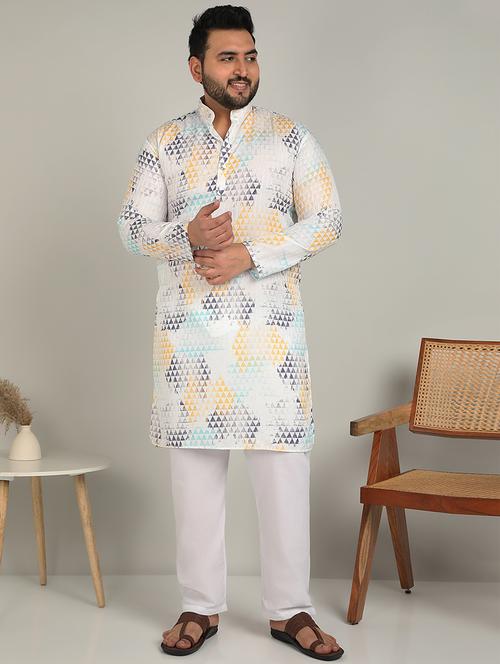 men mandarin neck printed long kurta - 21747442 - Standard Image - 0