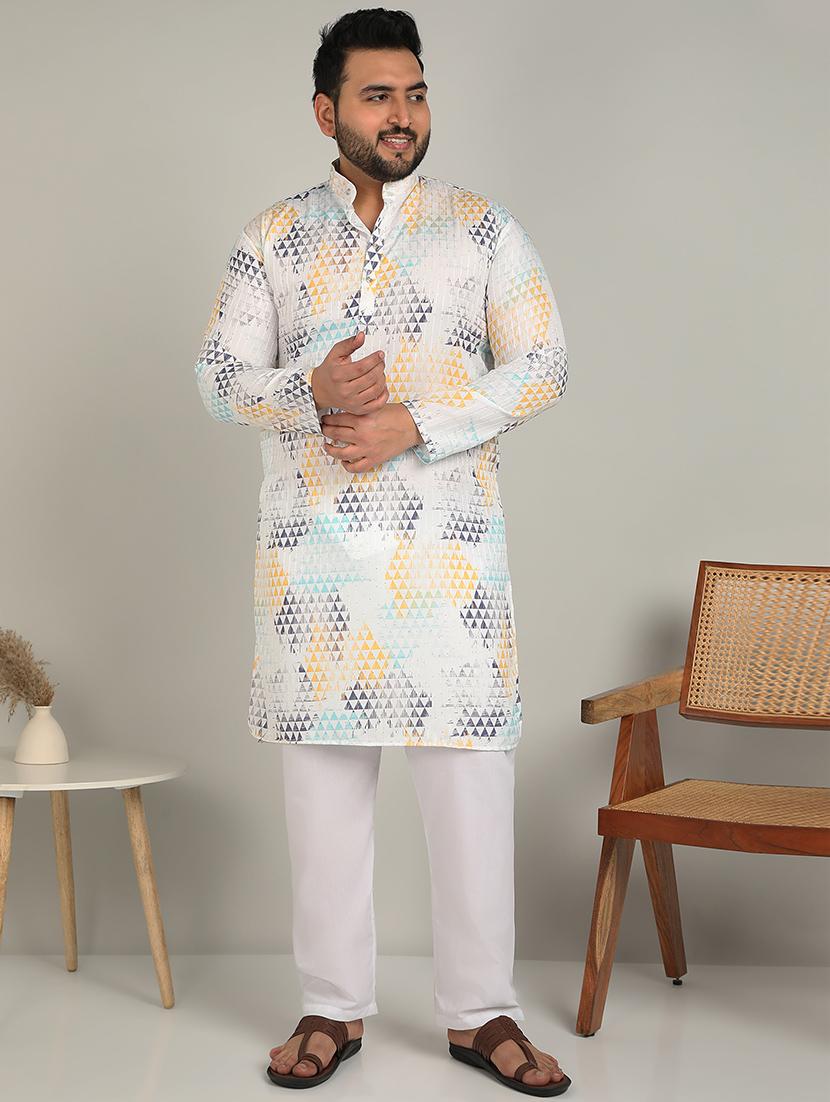 men mandarin neck printed long kurta - 21747442 - Zoom Image - 0