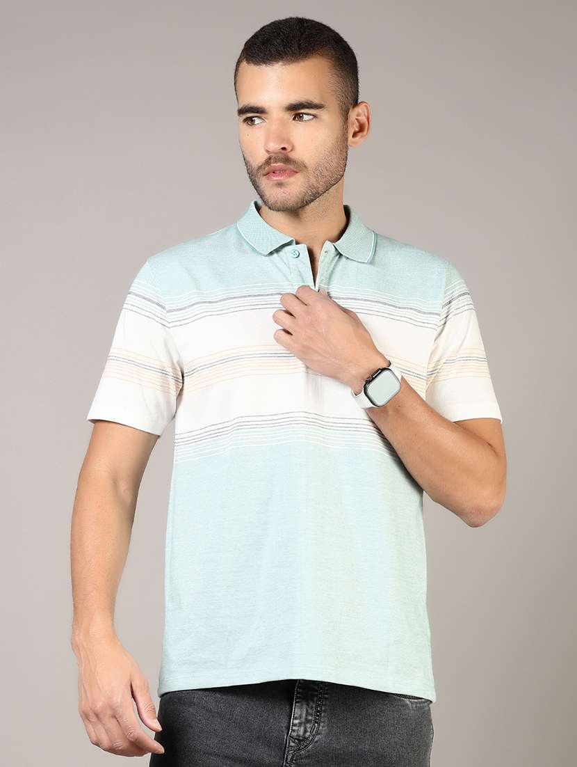 men striped short sleeve regular fit polo t-shirt