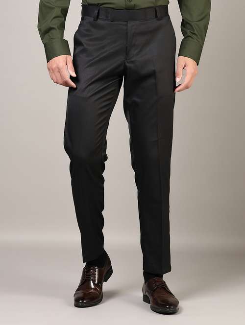 men solid regular fit flat front formal trouser - 21747497 - Standard Image - 0