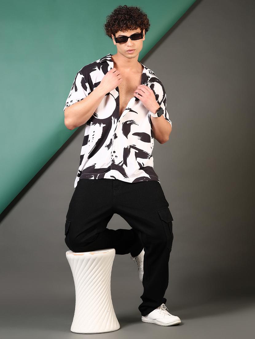 men printed cuban collared casual shirt - 21747501 - Standard Image - 4