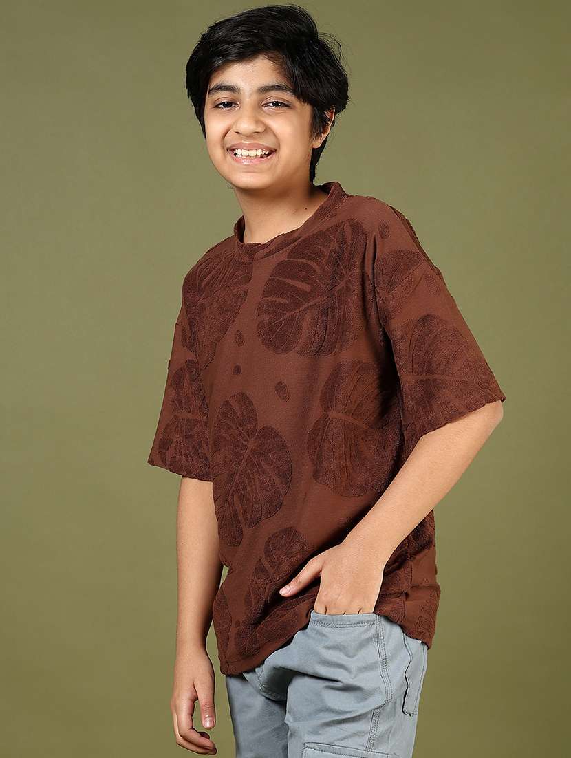boys brown self design short sleeve t-shirt - 21747525 -  Standard Image - 1