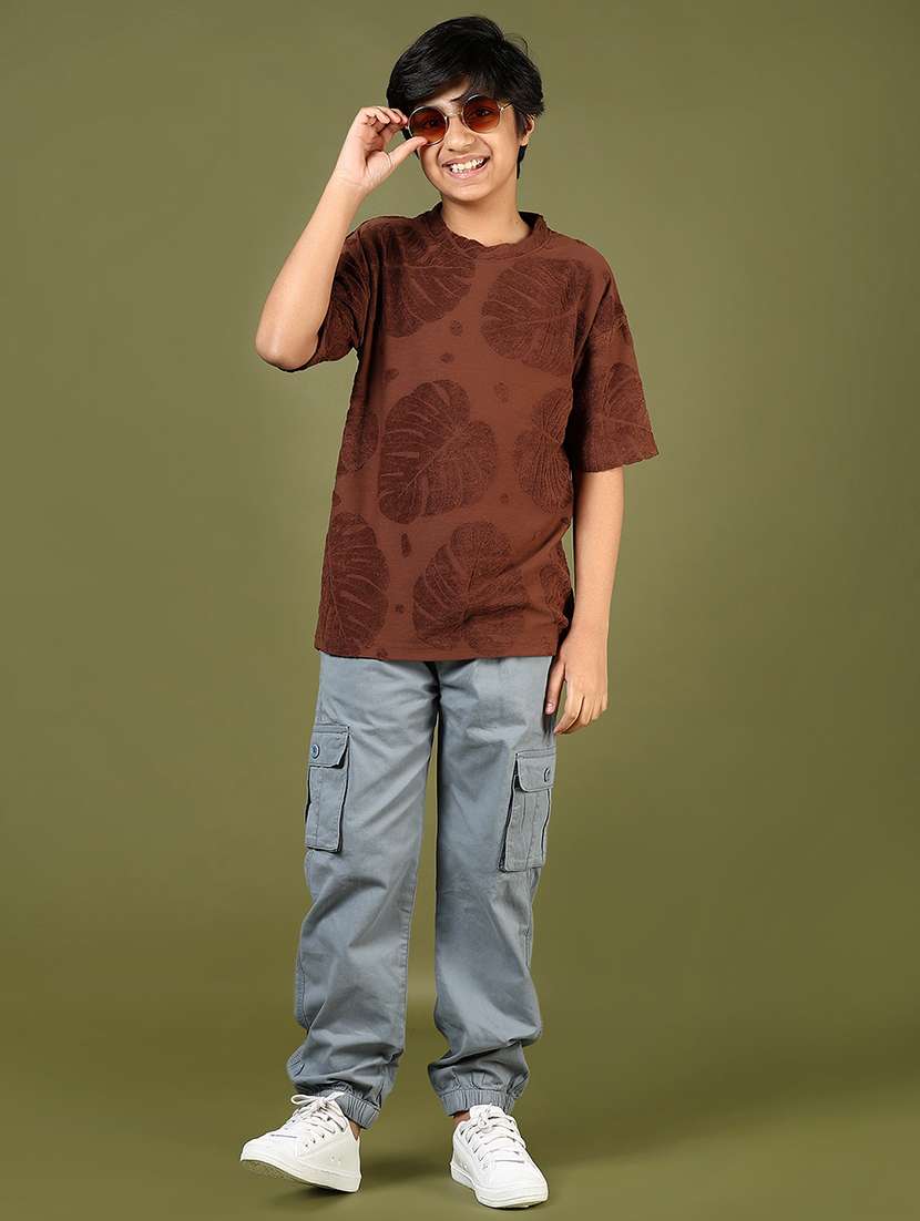 boys brown self design short sleeve t-shirt - 21747525 -  Standard Image - 4
