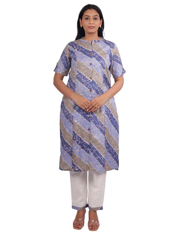 women printed roll up sleeve kurta pant set - 21747632 -  Standard Image - 1
