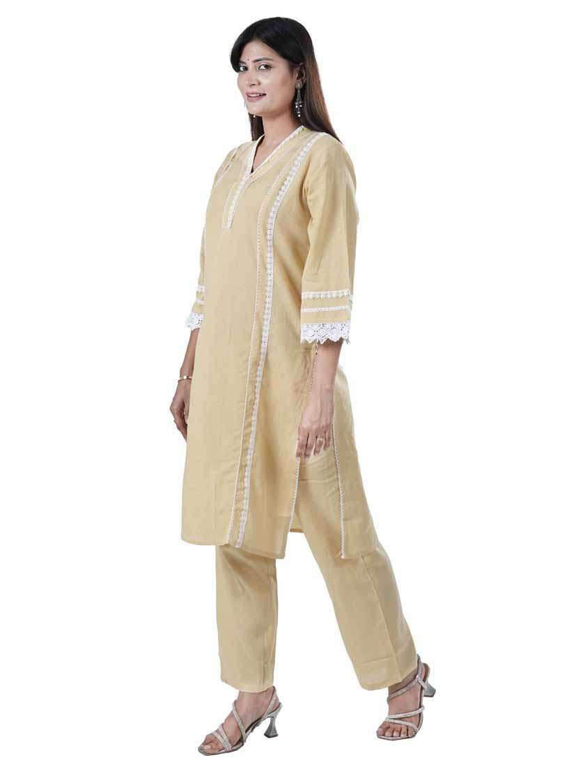 women three quarter sleeve kurta pant set - 21747644 -  Standard Image - 1