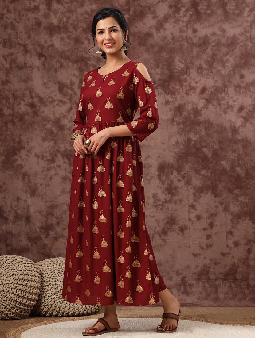 women printed fit & flare ethnic dress - 21747733 - Standard Image - 1