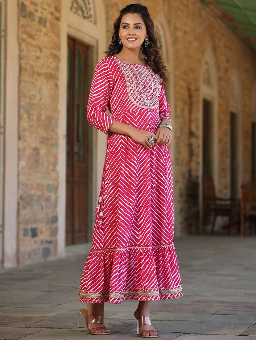 women leheriya print tiered ethnic dress - 21747740 -  Standard Image - 1